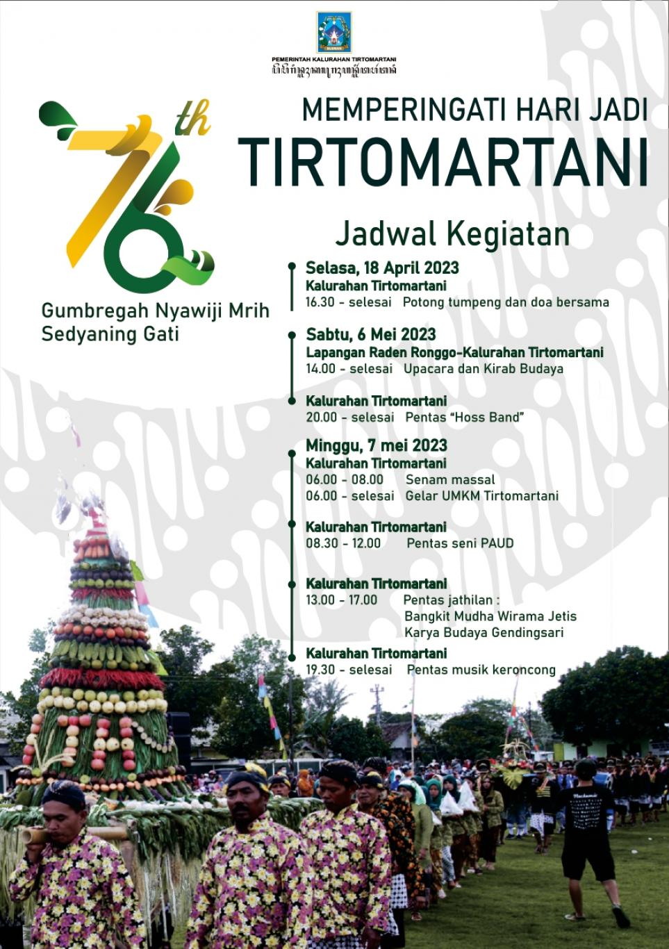 Jadwal Kegiatan HUT Tirtomartani ke-76