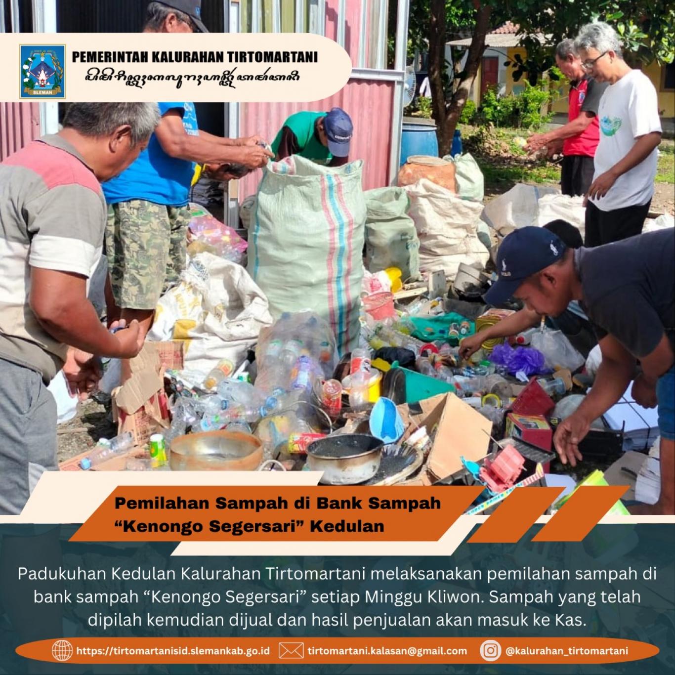 Gotong Royong Pemilahan Sampah di Bank Sampah “Kenongo Segersari” Padukuhan Kedulan Tirtomartani