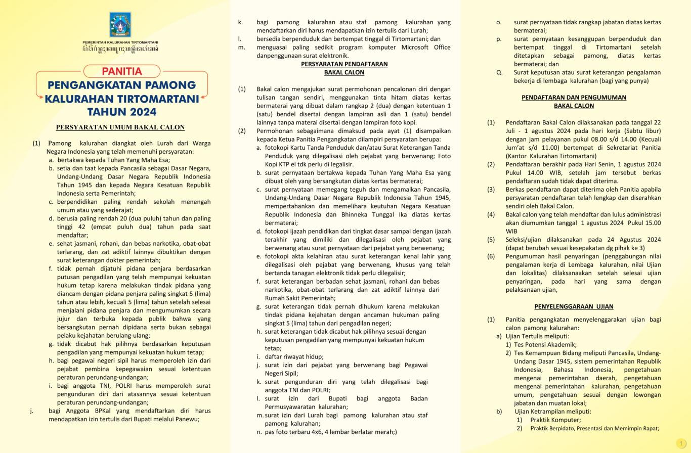 SYARAT & KETENTUAN BAKAL CALON PAMONG TIRTOMARTANI